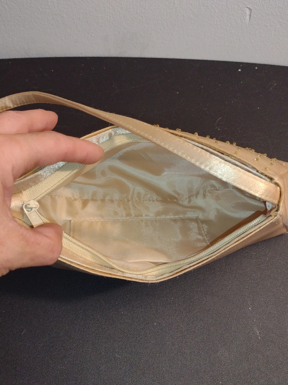 Gold Satin Studded Shoulder Bag - Women
